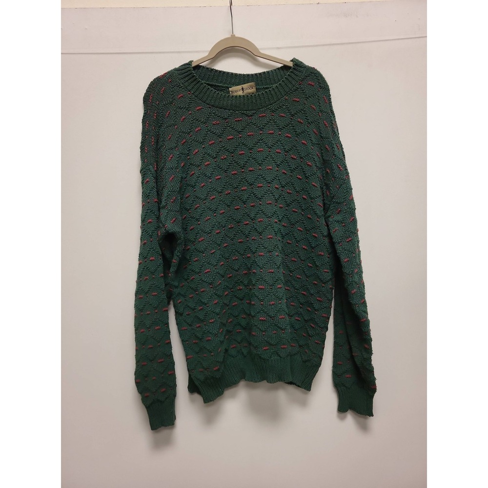 Robert Stock Knit Sweater Green‎ Mens Pullover Crew Neck Casual Top